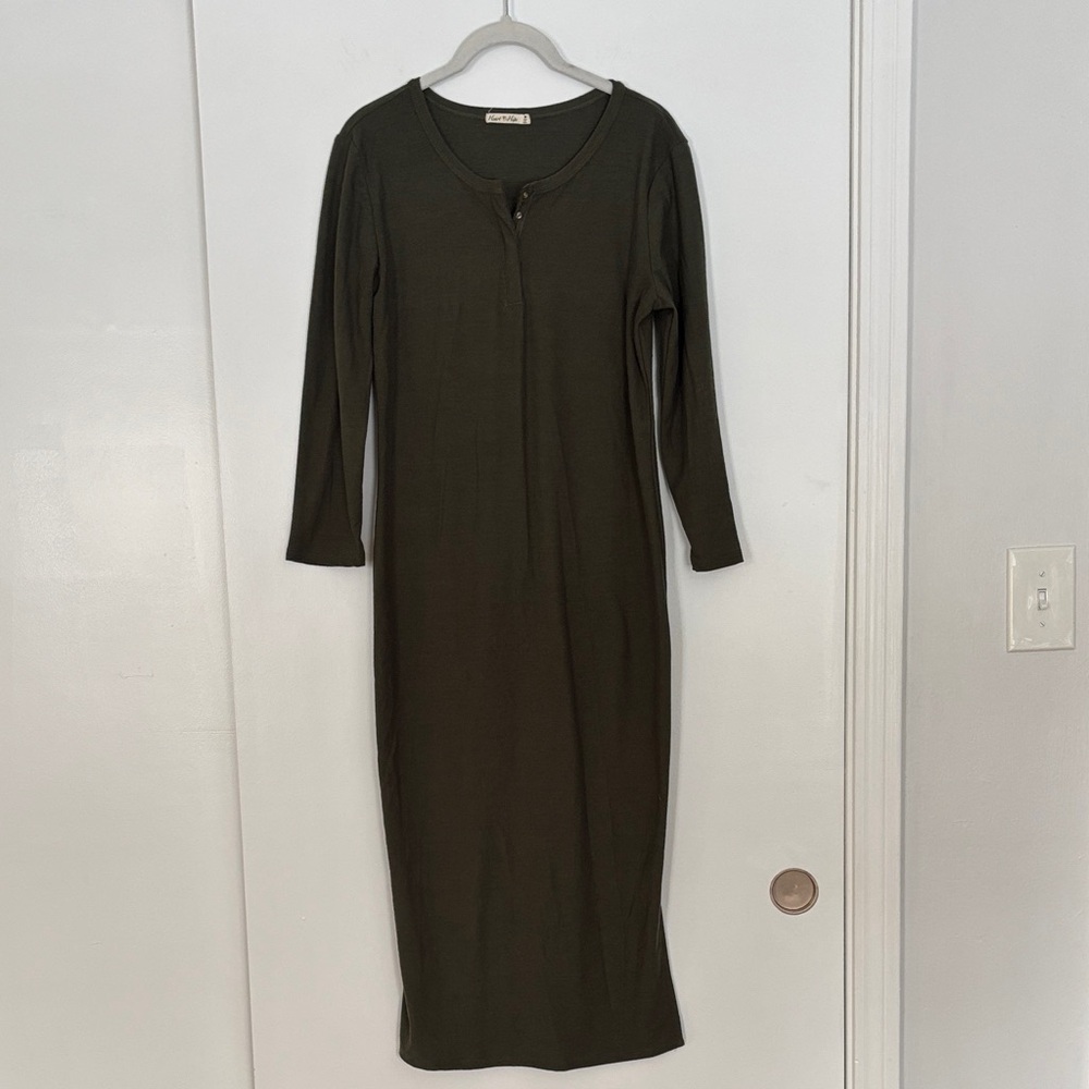 Olive Green Long Sleeve Maternity Dress